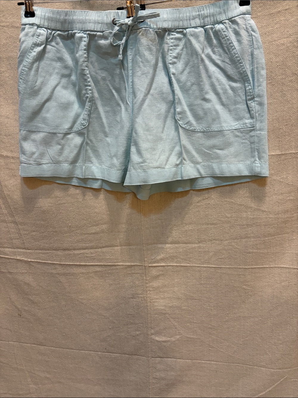 High-Waist Light Blue Drawstring Pocket Women's Shorts
